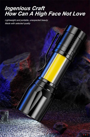 Фонарь с аккумулятором Zoom Torch Outdoor Camping Lamp LED Lantern USB Charging Tactical Flash, 23-010, В наличии, Черный