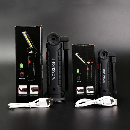 Портативный светодиодный Long фонарик COB, USB, 2400 мА, 14.5 см, магнит, аккумулятор